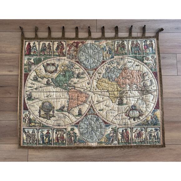 Stunning Vintage French Tapestry Old World Map European Curated Academia Estate
